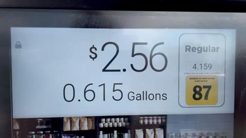 Gas Station Pump Screen Displaying Rising Total Cost and Gallons Stock Footage 347734176