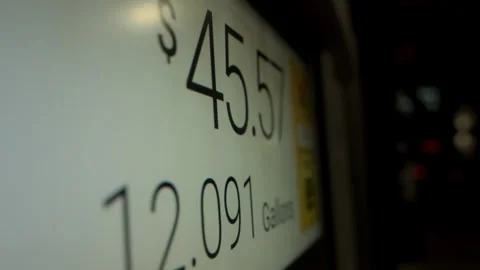 Gas station with running numbers on pump at night time. Close up view Stock Footage 310155720