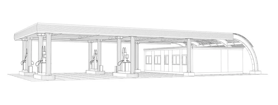 Gas station wire-frame line vector Illustrazione stock