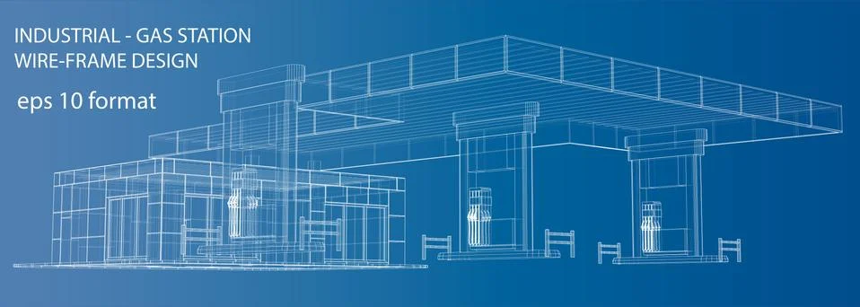 Gas Station. Wire frame vector illustration Illustrazione stock