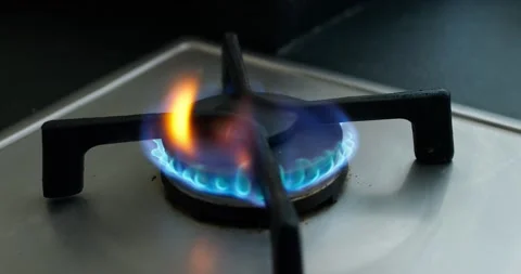 Gas Stove burning Natural Gas. Blue flam, Stock Video