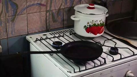 Gas stove in the kitchen Stock Footage 100075180