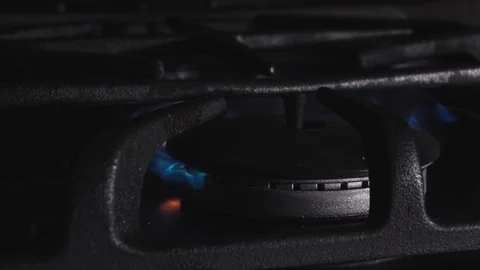 Gas Stovetop Flames SLOMOTION. Stock Footage