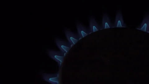 Gas switch on and lit on the Kitchen Stove appearing blue flame. Natural gas Stock Footage 194509083