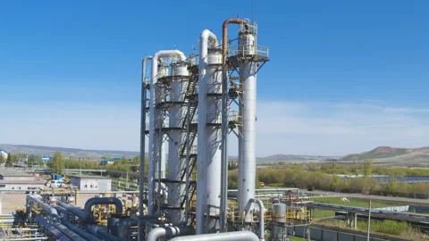 Gas Tanks with Grounds at Industrial Complex Upper View Stock Footage 88327341