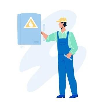 Gas Technician Worker Check Heating Boiler Vector 스톡 일러스트