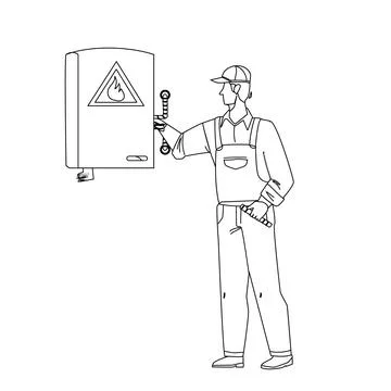 Gas Technician Worker Check Heating Boiler Vector 스톡 일러스트