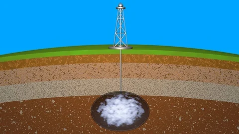 Gas tower rig with pipe drilling into earth . 3d animation Stock Footage 116052860