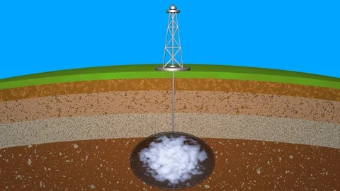 Gas tower rig with pipe drilling into earth . 3d animation Stock Footage 116052897