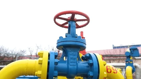 Gas valve that closes and opens the gas flow through the pipe Video stock 124905565