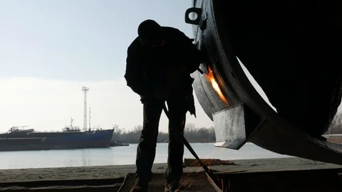 Gas welder at the dock Stock-Footage 87085188