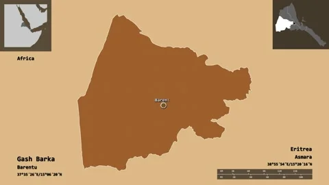 Gash Barka location. Eritrea. Solid patterned map Stock Footage 135319261