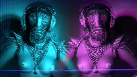 Gasmask gogo dancer disco sparkle woman Stock Footage 101372549