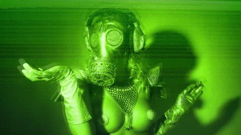 Gasmask gogo dancer freaky sparkle woman Stock Footage 101356375