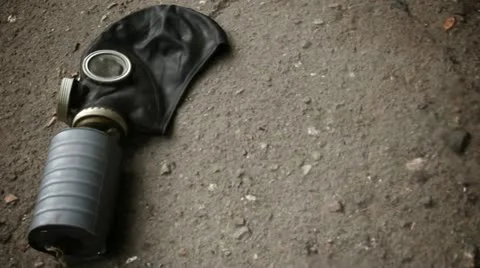 Gasmask on the pavement  Stock Footage 12725095