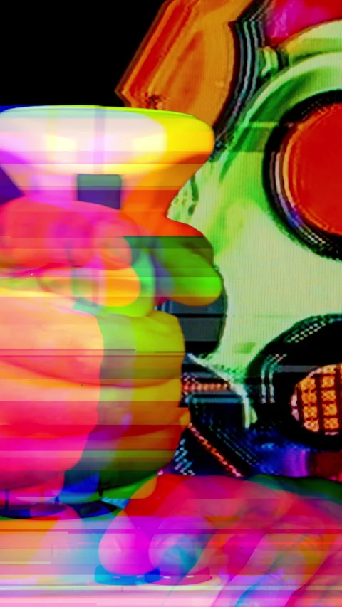 Gasmask retro computer arcade game joystick in vertical Stock Footage 264573176
