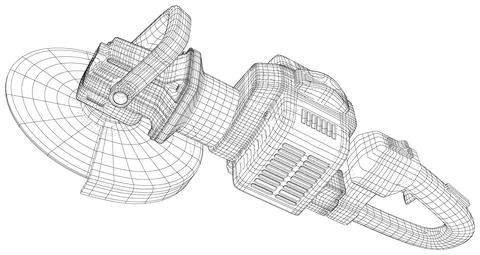 Gasoline angle grinder. Wire-frame Petrol angle grinder machine. Vector created Stock Illustration