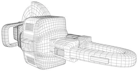 Gasoline angle grinder. Wire-frame Petrol angle grinder machine. Vector created Illustrazione stock