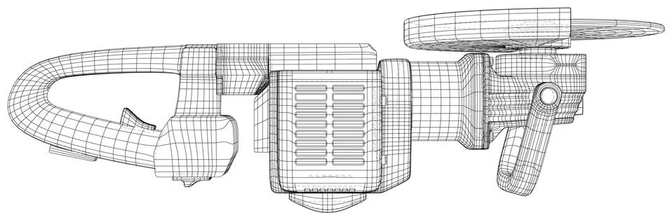 Gasoline angle grinder. Wire-frame Petrol angle grinder machine. Professional Stock Illustration
