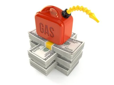 Gasoline can on stack of money 库存插图