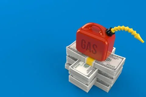 Gasoline can on stack of money Stock Illustration