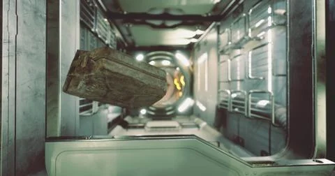 Gasoline canister floating in zero gravity aboard international space station Stock Illustration