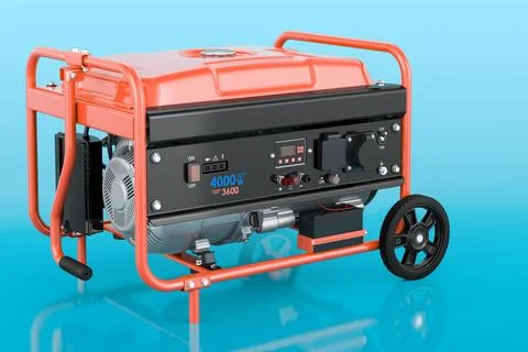 Gasoline Generator on blue background, 3D rendering Stock Illustration