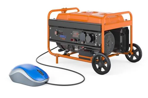 Gasoline generator with computer mouse. 3D rendering Illustrazione stock