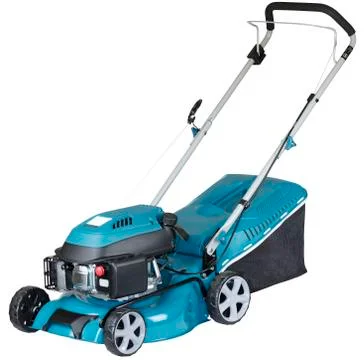 Gasoline mower isolated on white background, high resolution, three quarters  Stock Photos