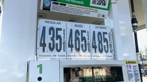 Gasoline Prices Sky Rocket, Regular $4.35, Silver $4.65, Ultimate $4.85 Stock Footage 171689161