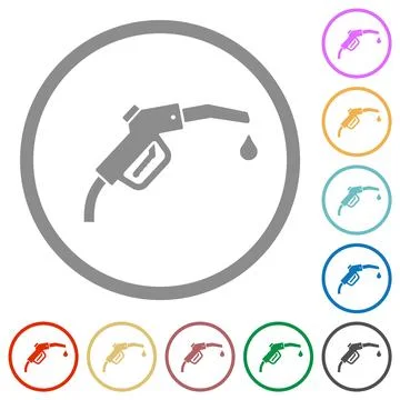 Gasoline pump fuel nozzle solid flat icons with outlines Stock Illustration