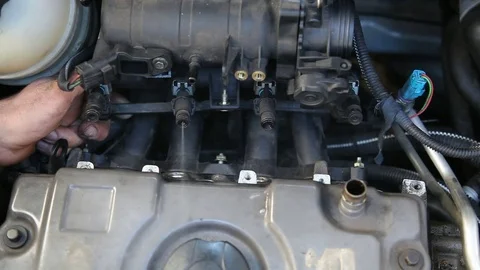 Gasoline spraying from engine injectors Stock Footage 72987264