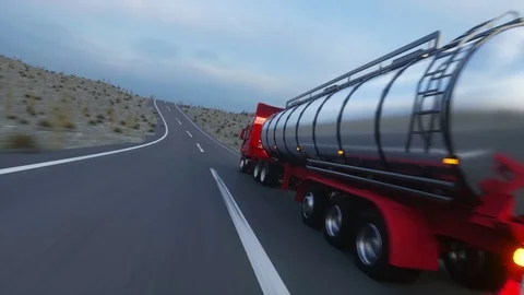 Gasoline tanker, Oil trailer, truck on highway. Very fast driving Stock Footage