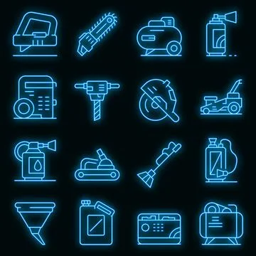 Gasoline tools icons set vector neon Stock Illustration