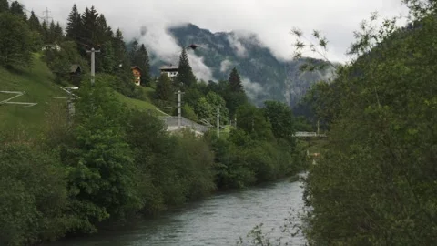 Gasteiner Ache River Running Through Dorfgastein, Austria, Establishing Shot Vídeos de archivo 243253753