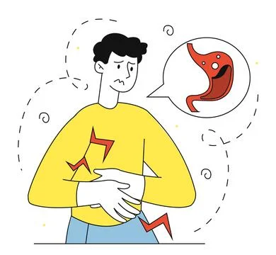 Gastric problems man vector linear concept Stock Illustration