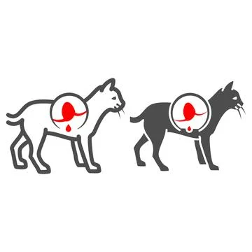 Gastritis in cat line and solid icon, Diseases of pets concept, inflammation of Illustrazione stock