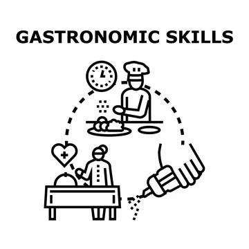 Gastronomic skills developing culinary expertise and food service Stock Illustration