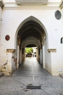 Gate of Abd-el-Aziz or also known as Arco de La Plata in the center of town.. Stock Photos