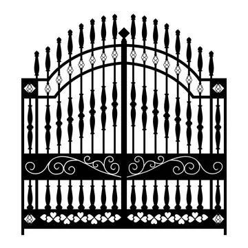 Gate and fence vector, black flat design Stock Illustration