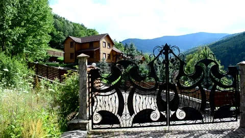 Gate and house. Architecture element Video stock 221134346