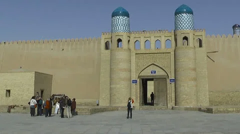 Gate and wall of Kunya Ark Citadell in Khiva Stock Footage 22673561