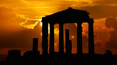 Gate of Athena Archegetis in Roman Agora of Athens, Time Lapse at Sunset with Stock Footage 157333855
