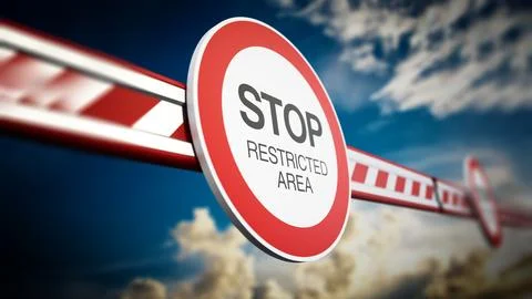 Gate barrier system with stop sign. 3D illustration Stock Illustration