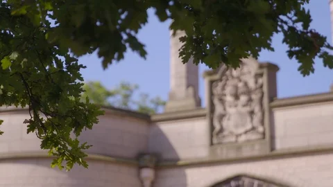The gate brick wall and crest of Nottingham Castle Stock Footage 121704807