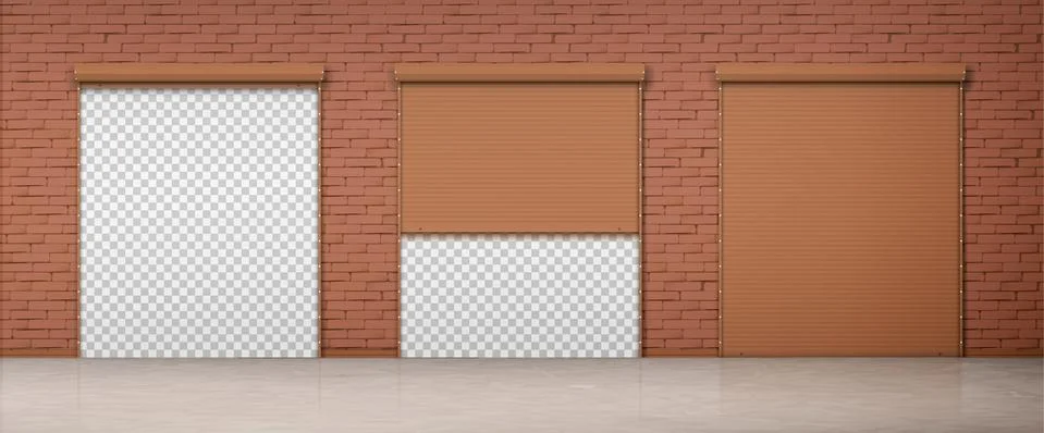 Gate with brown rolling shutter in brick wall Stock Illustration