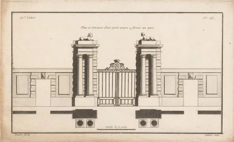 Gate with columns and sphinxes; Plan et elevation d Une Porte Propre a Fer... Photos