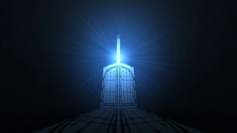 Gate With A Cross In The Blue Rays Of The Sun And Shadow Stock Footage 97897479