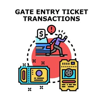 Gate entry ticket passing transactions process illustration Illustrazione stock