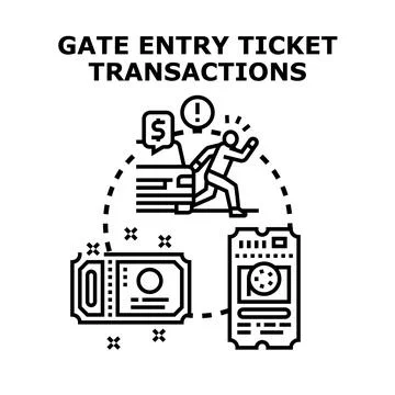 Gate entry ticket passing transactions process illustration Stock Illustration